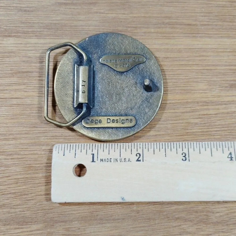 Vintage 1976 Unicorn Brass Belt Buckle Indiana Metal Craft Dege Geen Enamel